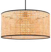 Ronde hanglamp 'BOMBU' van natuurlijk gevlochten bamboe en zwart metaal