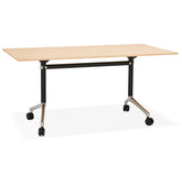 Groot opvouwbaar bureau 'FLEXO' op houten wielen, natuurlijke afwerking - 160x80 cm
