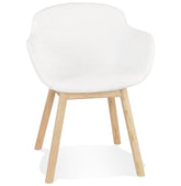 Fauteuil 'MOUTOU' in witte badstof en poten van natuurlijk hout