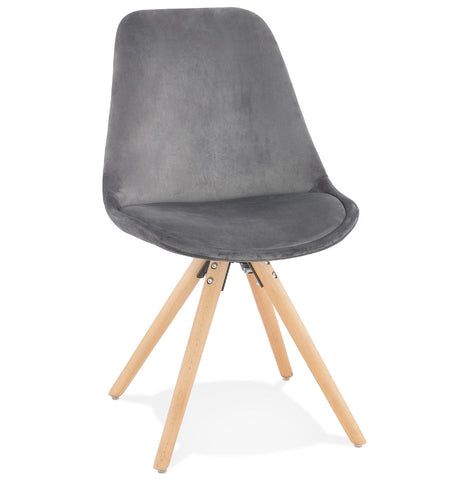 Vintage stoel 'RICKY' in grijs fluweel met poten in naturel hout Vintage stoel 'RICKY' in grijs fluweel met poten in naturel hout
