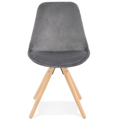 Vintage stoel 'RICKY' in grijs fluweel met poten in naturel hout Vintage stoel 'RICKY' in grijs fluweel met poten in naturel hout