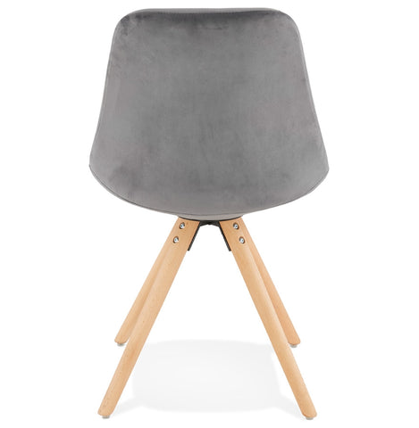 Vintage stoel 'RICKY' in grijs fluweel met poten in naturel hout Vintage stoel 'RICKY' in grijs fluweel met poten in naturel hout