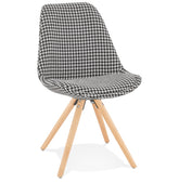 Vintage stoel 'RICKY' in pied-de-poule print stof en poten in naturel hout