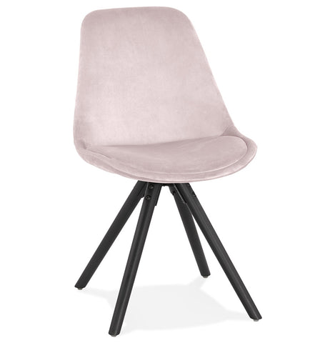 Vintage stoel 'RICKY' in roze fluweel met poten in zwart hout Vintage stoel 'RICKY' in roze fluweel met poten in zwart hout