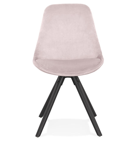 Vintage stoel 'RICKY' in roze fluweel met poten in zwart hout Vintage stoel 'RICKY' in roze fluweel met poten in zwart hout