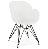 Design stoel 'SATELIT' wit industriële stijl met zwarte metalen poten