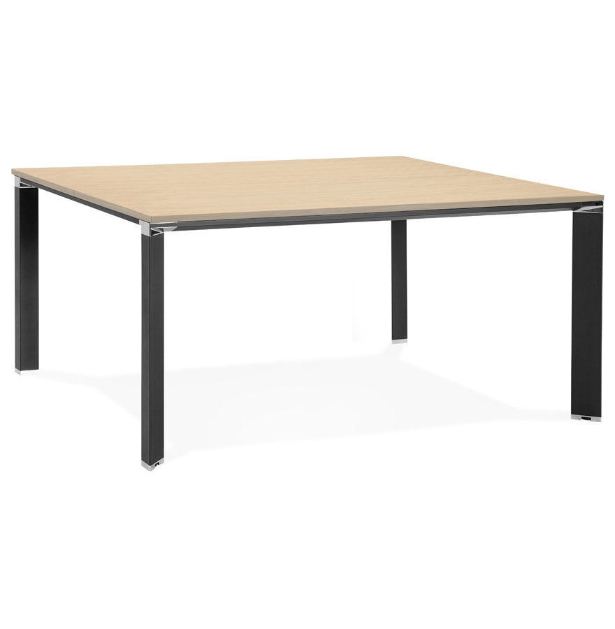 Vergadertafel / bench 'XLINE SQUARE' in hout met natuurlijke afwerking en zwart metaal - 160x160 cm