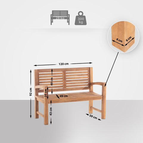 Teak bank 120 cm met hoes