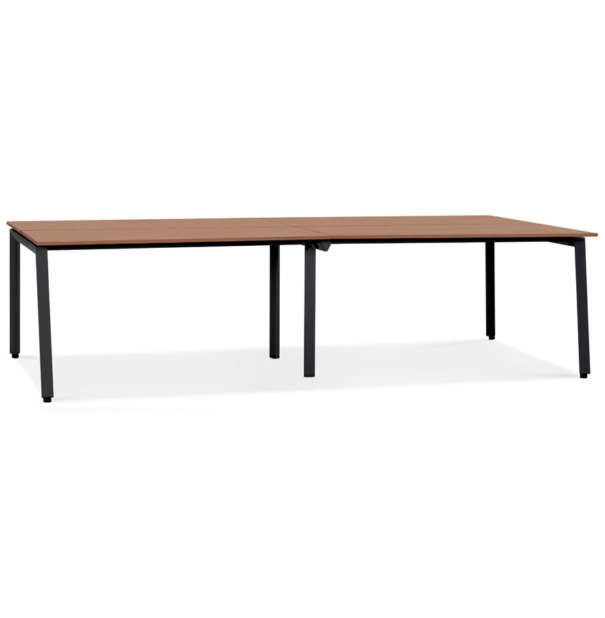 Dubbel recht design bureau 'AMADEUS' van hout met notendecor en zwart metaal - 280x140 cm