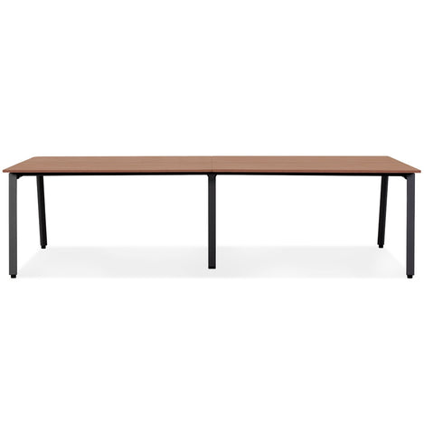 Dubbel recht design bureau 'AMADEUS' van hout met notendecor en zwart metaal - 280x140 cm