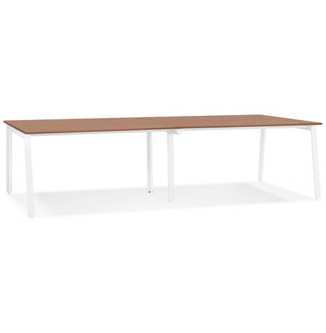 Dubbel recht design bureau 'AMADEUS' van hout met walnoot afwerking en wit metaal - 280x140 cm