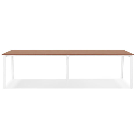 Dubbel recht design bureau 'AMADEUS' van hout met walnoot afwerking en wit metaal - 280x140 cm