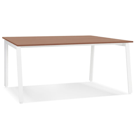 Meeting table/bench desk 'AMADEUS SQUARE' of wood with walnut finish and white metal - 160x160cm