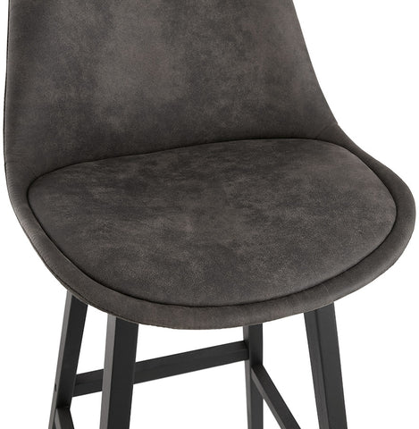 Bar stool 'ASPEN' of gray microfiber and legs of black wood