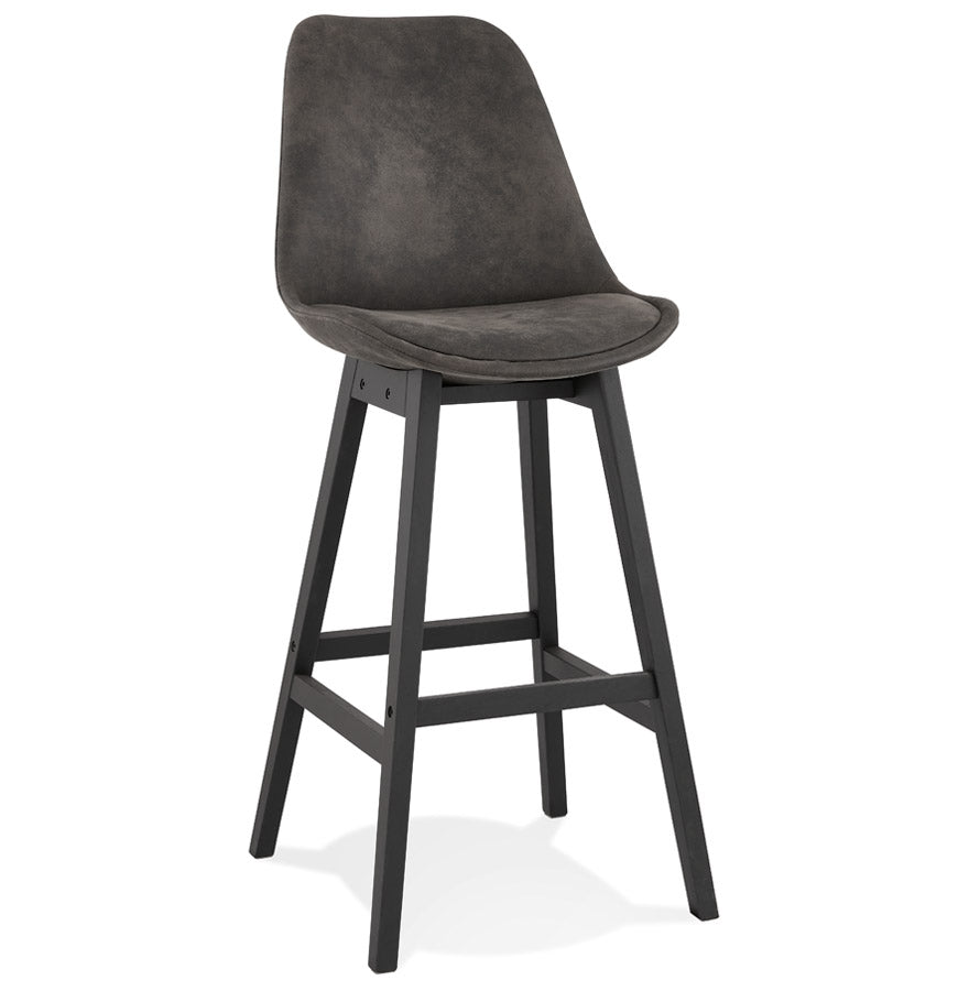 Bar stool 'ASPEN' of gray microfiber and legs of black wood