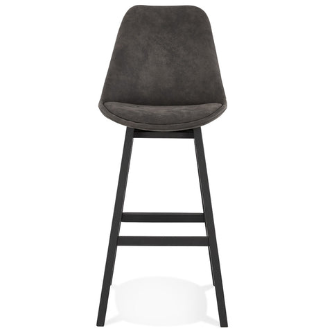 Bar stool 'ASPEN' of gray microfiber and legs of black wood