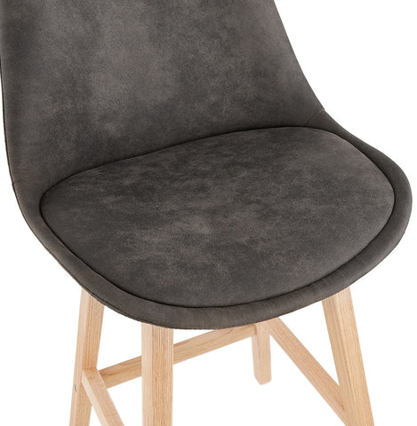 Bar stool 'ASPEN' in gray microfiber and legs of natural wood