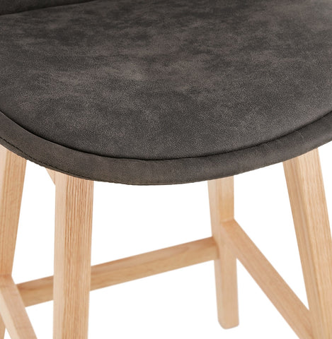 Bar stool 'ASPEN' in gray microfiber and legs of natural wood