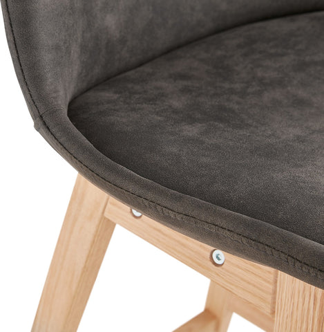 Bar stool 'ASPEN' in gray microfiber and legs of natural wood