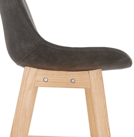 Bar stool 'ASPEN' in gray microfiber and legs of natural wood