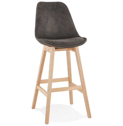 Bar stool 'ASPEN' in gray microfiber and legs of natural wood