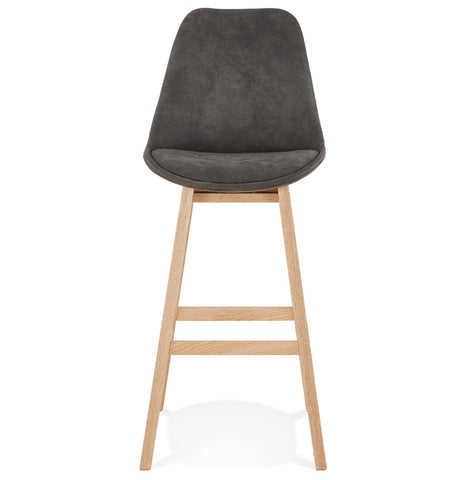 Bar stool 'ASPEN' in gray microfiber and legs of natural wood