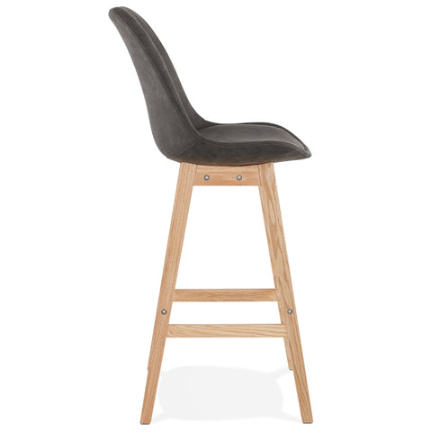 Bar stool 'ASPEN' in gray microfiber and legs of natural wood