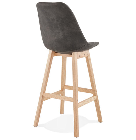 Bar stool 'ASPEN' in gray microfiber and legs of natural wood