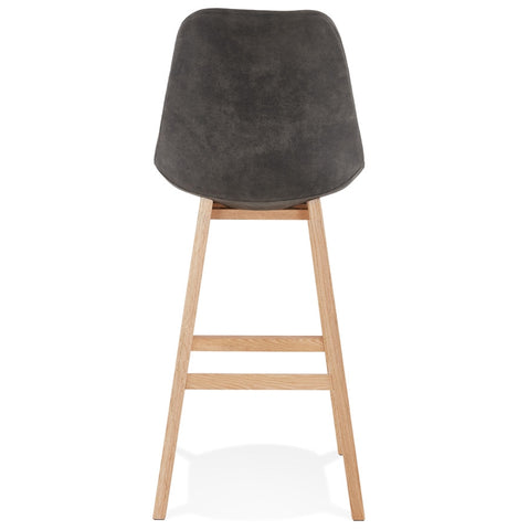 Bar stool 'ASPEN' in gray microfiber and legs of natural wood