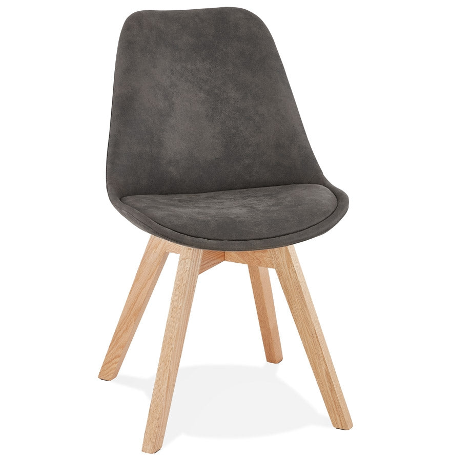 Chair 'AXEL' in gray microfiber with legs in natural wood