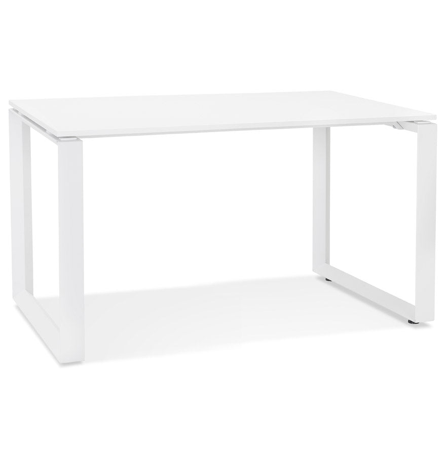 Small straight design desk table 'BAKUS' in white wood and metal - 120x60 cm