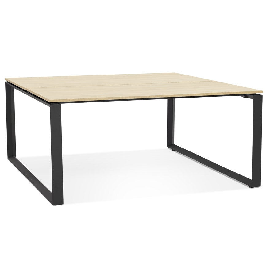 Meeting table / bench desk 'BAKUS SQUARE' in wood with natural finish and black metal - 140x140 cm