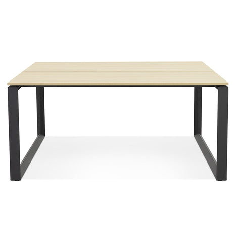 Meeting table / bench desk 'BAKUS SQUARE' in wood with natural finish and black metal - 140x140 cm