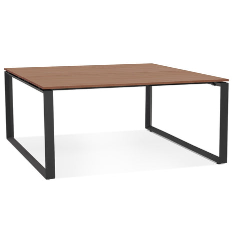 Vergadertafel / bench 'BAKUS SQUARE' met notendecor en zwart metaal - 140x140 cm