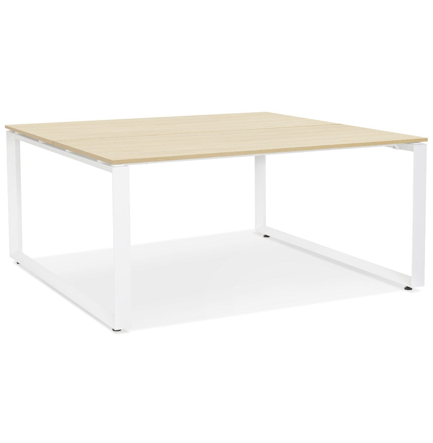 Meeting table / bench desk 'BAKUS SQUARE' in wood with natural finish and white metal - 160x160 cm