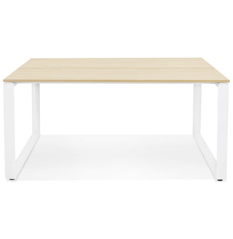 Meeting table / bench desk 'BAKUS SQUARE' in wood with natural finish and white metal - 160x160 cm