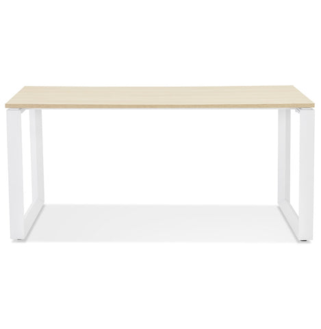 Straight design desk 'BAKUS' of natural finished wood and white metal - 160x80 cm