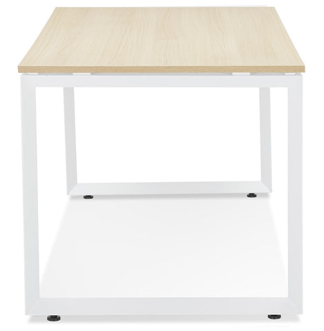 Straight design desk 'BAKUS' of natural finished wood and white metal - 160x80 cm