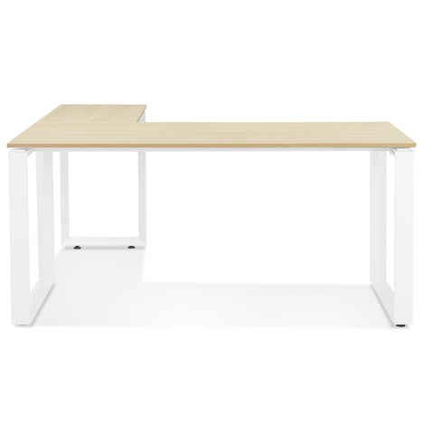 Design corner desk 'BAKUS' of natural wood finish and white metal - 160 cm