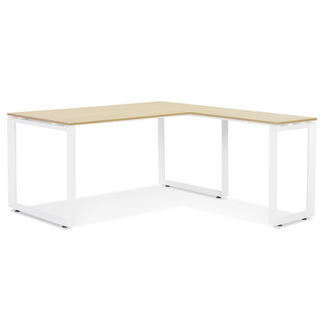 Design corner desk 'BAKUS' of natural wood finish and white metal - 160 cm