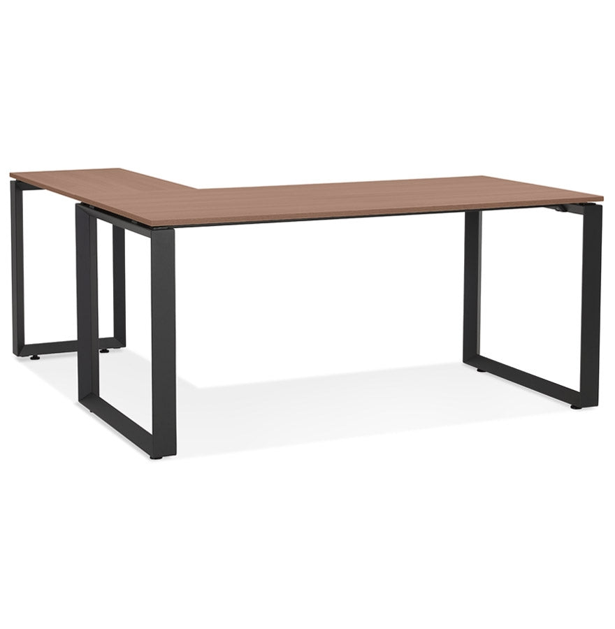 Design corner desk 'BAKUS' with walnut finish and black metal - 160 cm