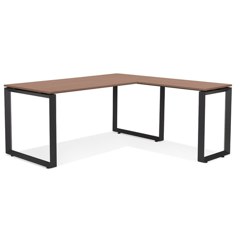 Design corner desk 'BAKUS' with walnut finish and black metal - 160 cm