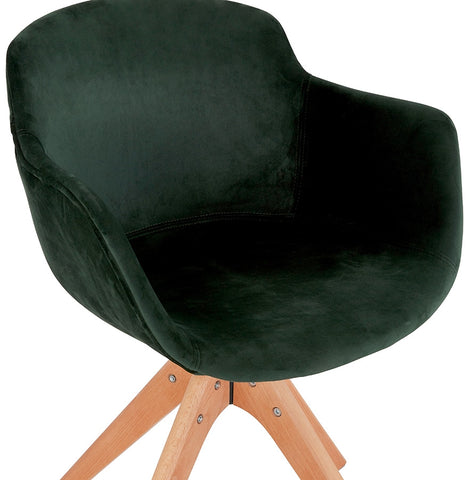 Fauteuil 'BERNI' in groen fluweel met poten in natuurlijk hout