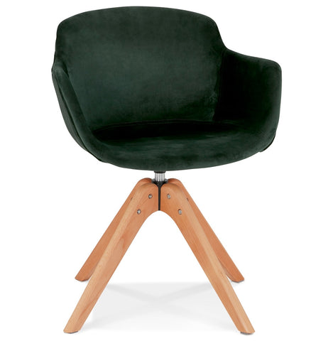 Fauteuil 'BERNI' in groen fluweel met poten in natuurlijk hout