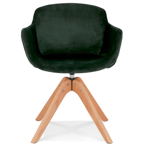 Fauteuil 'BERNI' in groen fluweel met poten in natuurlijk hout