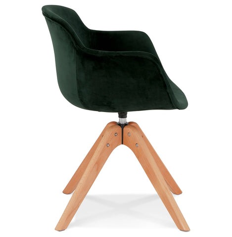 Fauteuil 'BERNI' in groen fluweel met poten in natuurlijk hout