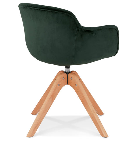 Fauteuil 'BERNI' in groen fluweel met poten in natuurlijk hout