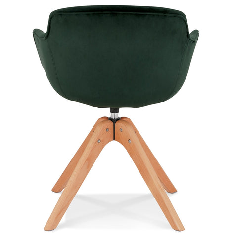 Fauteuil 'BERNI' in groen fluweel met poten in natuurlijk hout