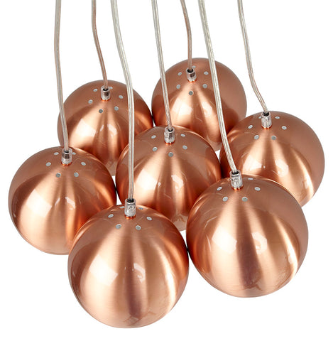 Design hanglamp 'BILBO' met 7 koperkleurige bollen