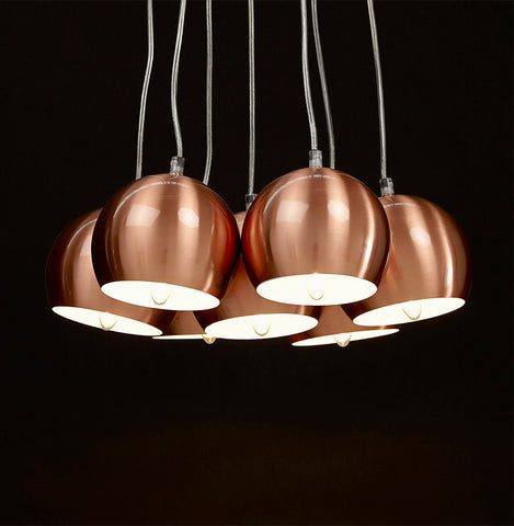 Design hanglamp 'BILBO' met 7 koperkleurige bollen